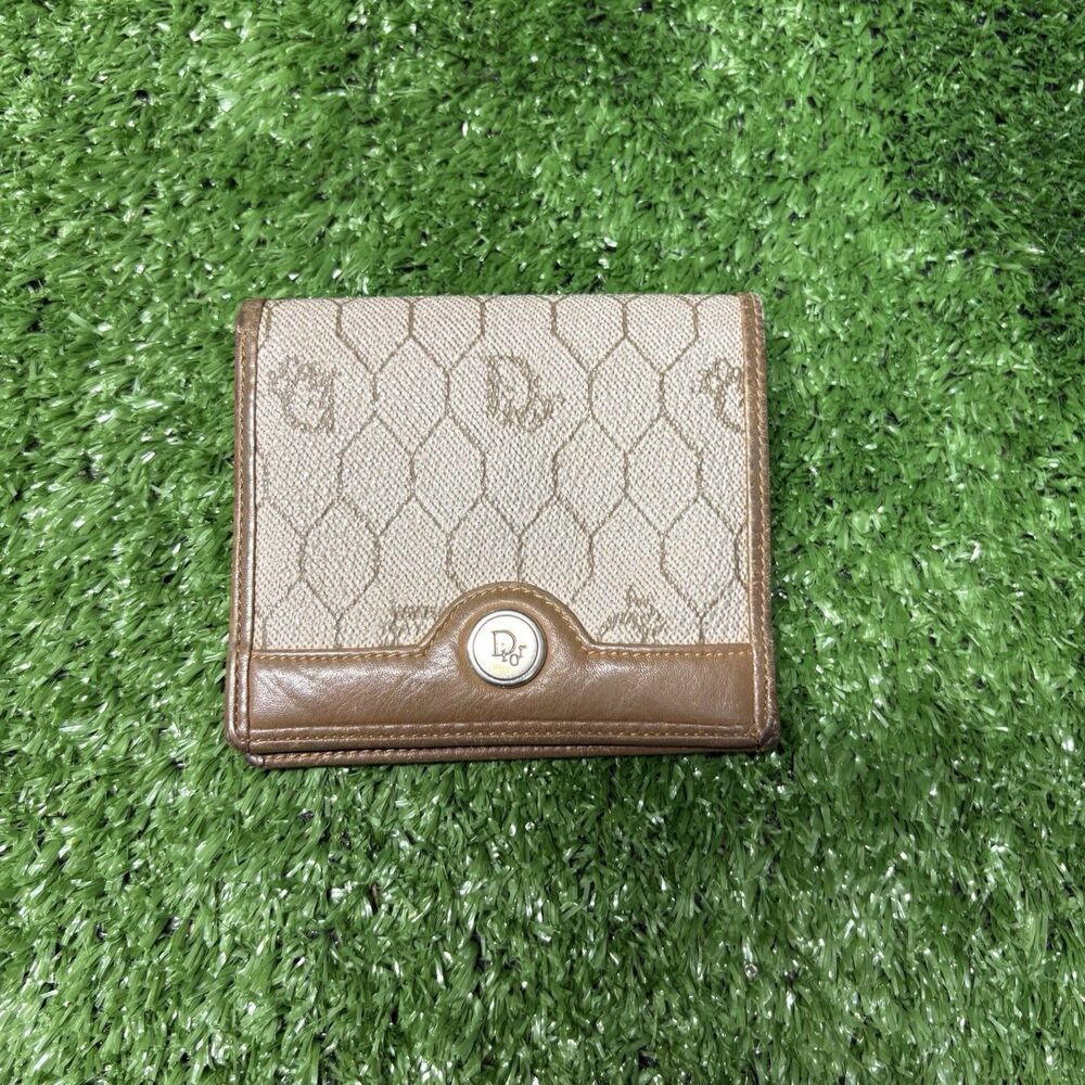 Vintage Christian Dior Honeycomb Monogram Coated Canvas Leather Bifold Wallet